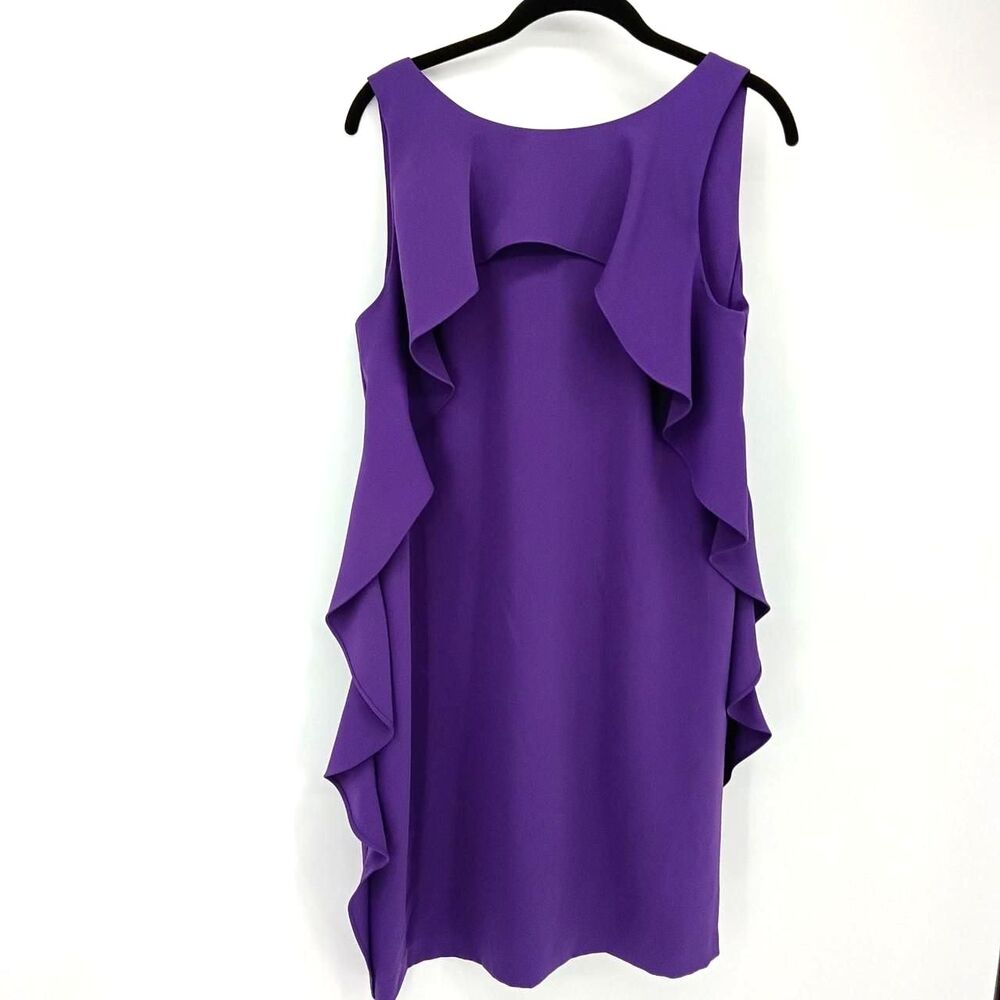 Trina Turk Purple Ruffle Dress Draped Overlay Statement Cocktail 8 Art Feminine